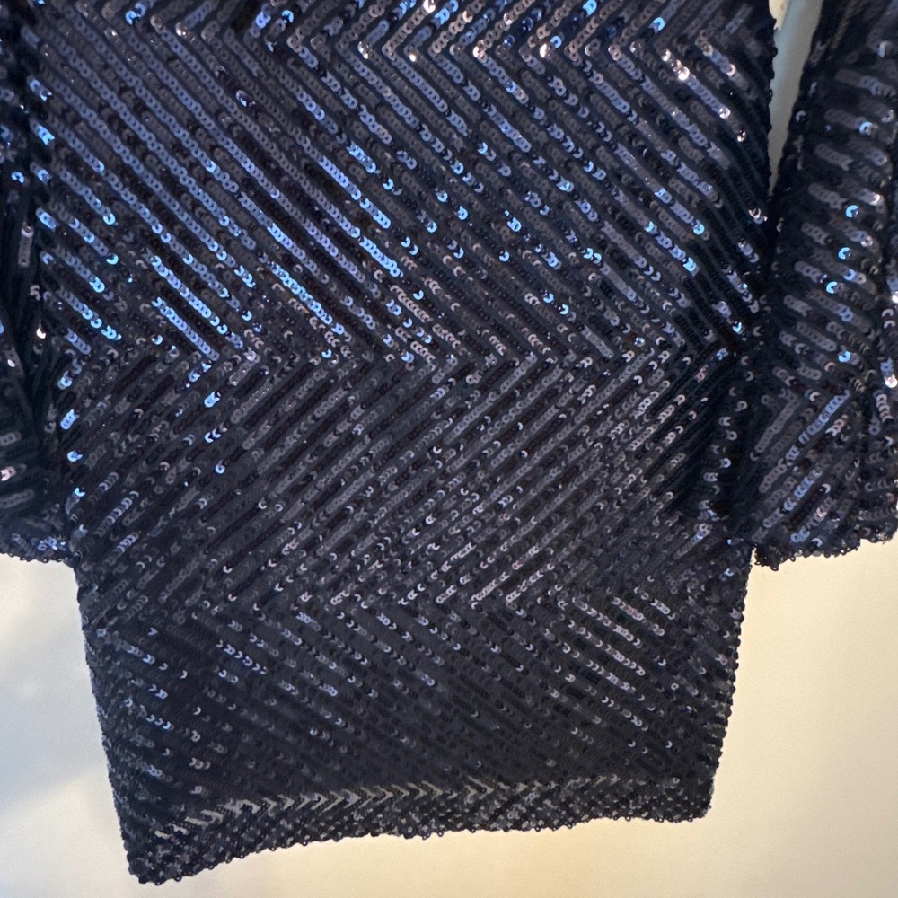 Altar'd State Dress Women Small Navy Sequin Bell Sleeve Chevron Mini NEW - Picture 9 of 9